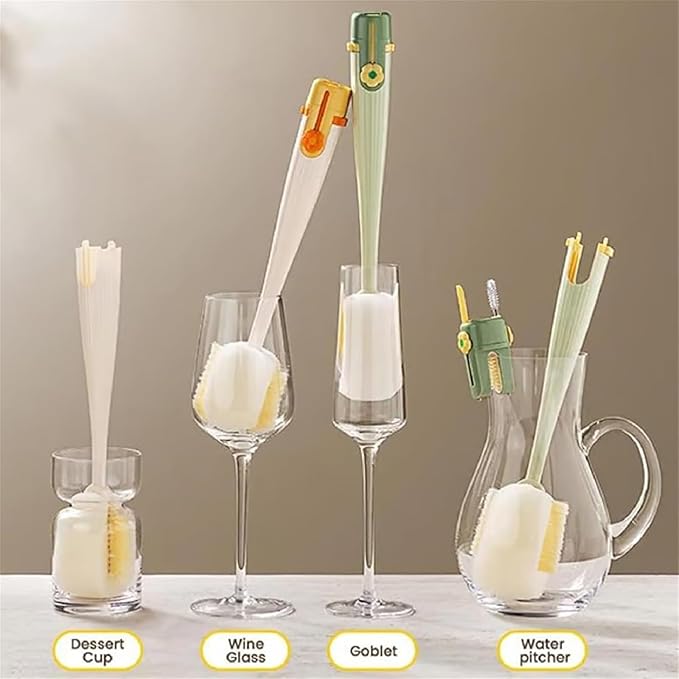 5 in 1 Bottle Cleaning Brush Set, 5‑in‑1 Multifunctional Bottle Cleaning Brush Set, Straw Cleaner Brush for Baby Bottles, Multifunctional Detachable Water Bottle Brush (2PCS Green)
