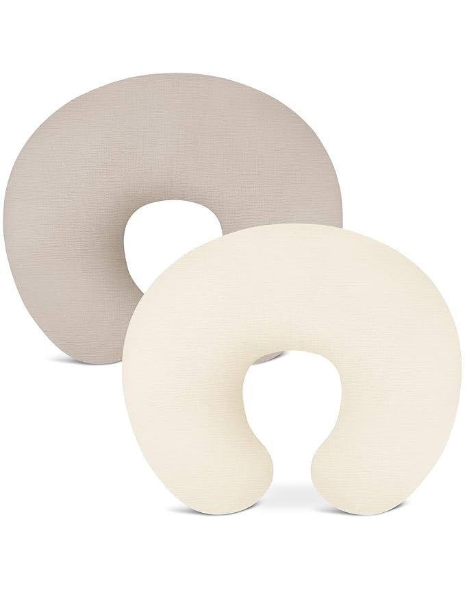 Nursing Pillow Covers 2 Pack, Muslin Nursing Cover for Breastfeeding Pillows, Comfortable for Baby Girls and Boys (Beige & Pale Yellow)