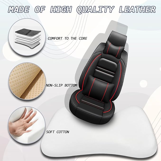 Car Seat Covers for Infiniti qx56 2004-2013 | 5-Seats Seat Covers, Waterproof Seat Protectors, Automotive Seat Covers (Full Set with Pillow,Black&Red Line)