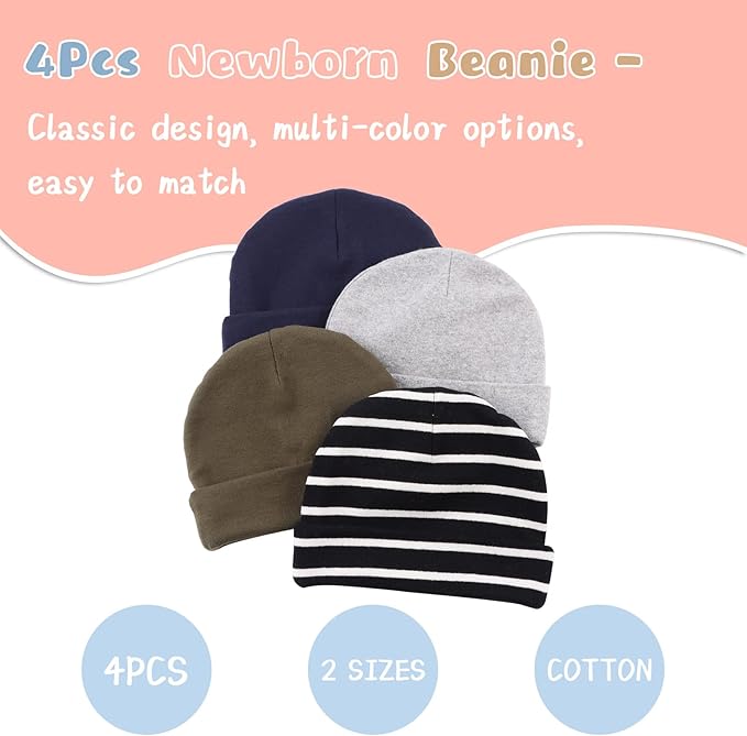 Bamery Cotton Baby Girl Hat Preemie Boys Beanie Newborn Hospital Hats Winter Infant Hats for Girls