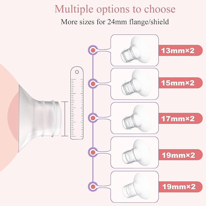 Flange Insert 13/15mm 8PCS Compatible with 24mm Flange/Shield of Most Pumps,Suitable for Momcozy/Medela/Spectra/TSRETE/Paruu Wearable Breast Pump,Reduce 24mm Tunnel Down to Correct Size,4pc/Size
