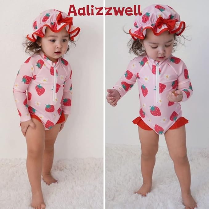Aalizzwell Baby Girls Long Sleeve One Piece Swimsuit with Hat