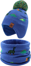 JANGANNSA Knitted Baby Hat Scarf Set Winter Warm Boys Girls Beanie Fleece Lining Toddler Kids Hats with Pompom