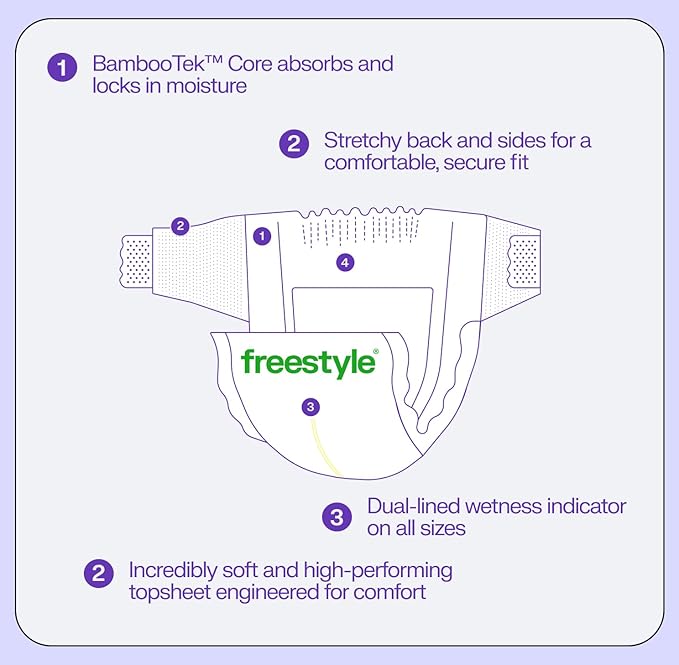 Freestyle BambooTek Diapers - (Size 1) Hyper Absorbent & Non-Toxic – Disposable Diapers for Sensitive Skin – Ultra Soft Diapers (8-14 lbs) – 204 Count