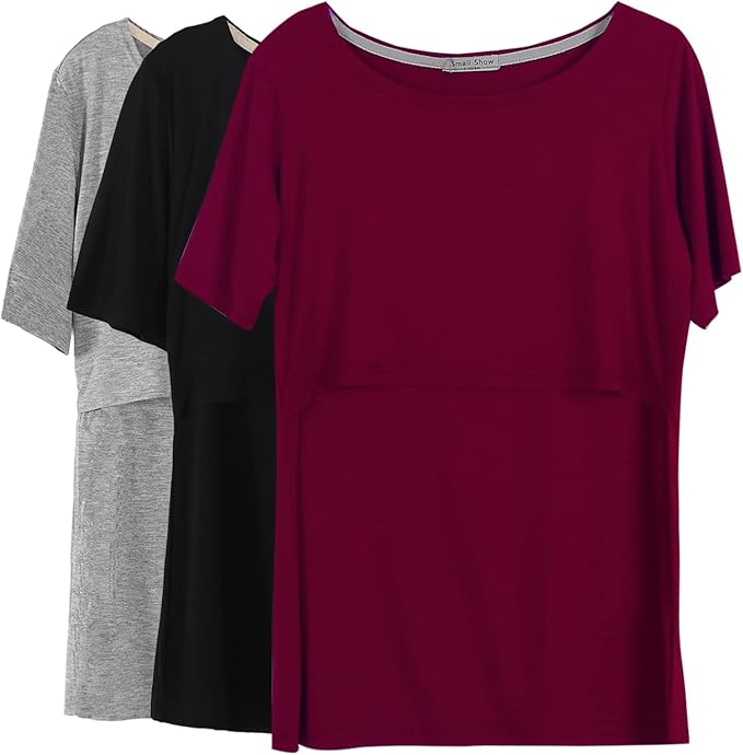 Smallshow Women's Maternity Nursing Tops Short Sleeve Breastfeeding Clothes