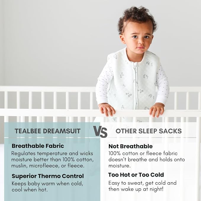 Tealbee Dreamsuit Toddler Sleep Sack with Feet – Walker Sleep Bag with Legs, Rayon made from Bamboo, Summer 0.8 TOG, 2-Way Zipper, 2T-3T - Croissant