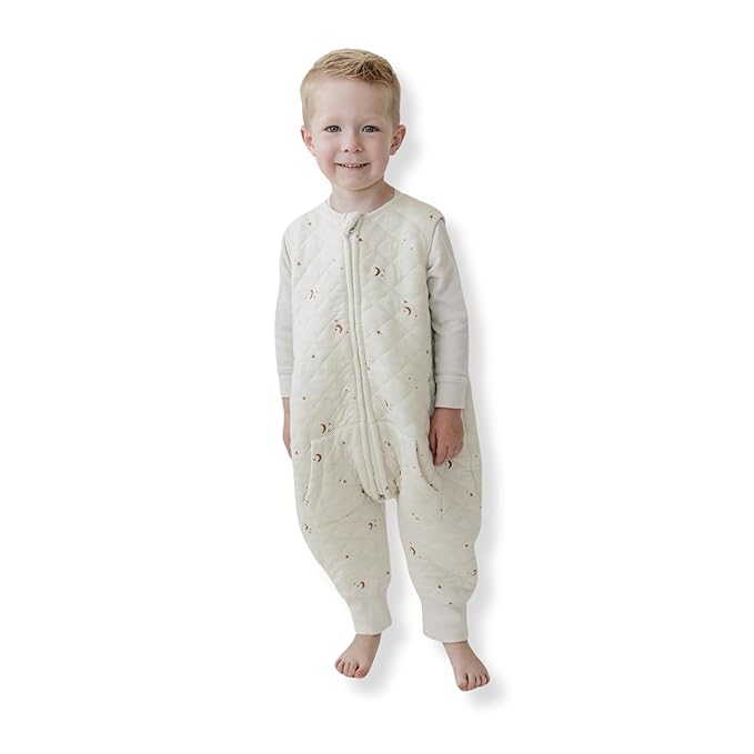 Tealbee Dreamsuit Toddler Sleep Sack with Feet – Walker Sleep Bag with Legs, Rayon made from Bamboo, All Season 1.2 TOG, 2-Way Zipper, 2T-3T - Moons&Stars