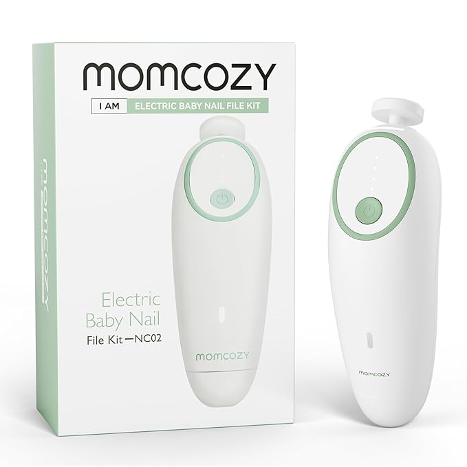 Momcozy Baby Nail File Electric, Gentle Baby Nail Trimmer Electric, Baby Nail Clipper with Night Light, 7 Grinding Head Replacement Pads, Green