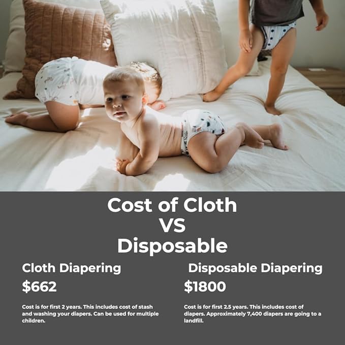 Nora's Nursery Cloth Diapers 7 Pack with 7 Inserts & 1 Wet Bag - Waterproof Cover, Washable, Reusable & One Size Adjustable Pocket Diapers for Newborns and Toddlers - PearFect