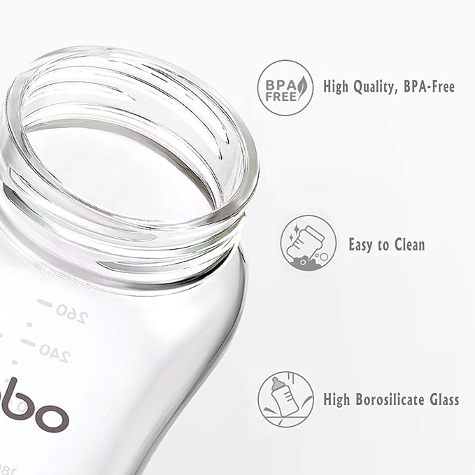 YOHKOH Natural Glass Baby Bottle with Natural Response Nipple, Newborn Anti-Colic Baby Bottles, Wide Neck Mushroom Cap Baby Bottle, Clear (Yellow, (8.8oz (Pack of 4))