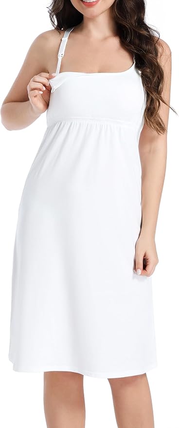 SUIEK 3-Pack Maternity Nursing Nightgown Cotton Breastfeeding Dress Pregnancy Tank Tops Sleepwear