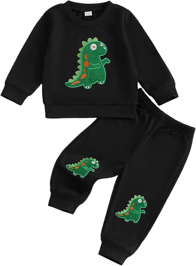 Nyapruwe Toddler Baby Boy Fall Outfit Funny Print Long Sleeve Sweatshirt Joggers Pants Set Kids Warm Winter Clothes