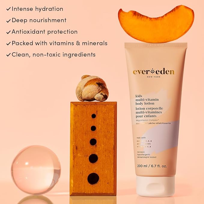 Evereden Kids Multi-Vitamin Body Lotion (6.7 fl.oz., Cool Peach): Gentle & Non-Toxic Moisturizing Kids Lotion | Nourishing & Protective Lotion for Kids