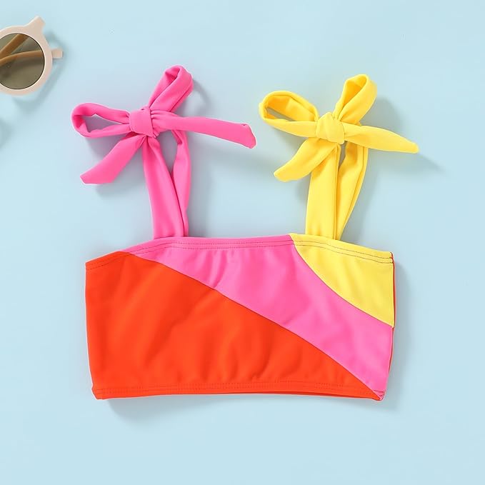 YOUNGER TREE Toddler Girls Two Pieces Swimsuit Color Block Stripe Swimwear Summer Beach Bathing Suit 18M-5T