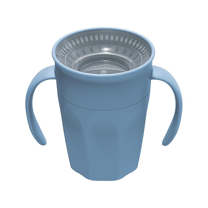 Dr. Brown's Milestones Cheers 360 Spoutless Transition Cup with Handles, Travel Friendly and Leak Free Sippy for Babies and Toddlers, Blue, BPA-Free, 7 oz/200 mL, 6m+