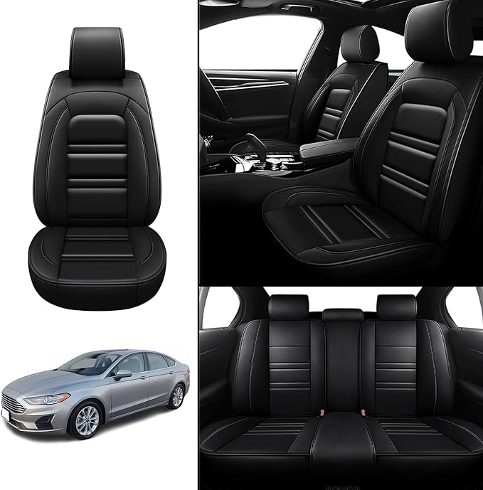 Seat Covers for Ford Fusion 2006-2020 | 5-Seats Leather Seat Covers, Easy to Install Automotive Seat Covers Full Set (Full Set, Black)