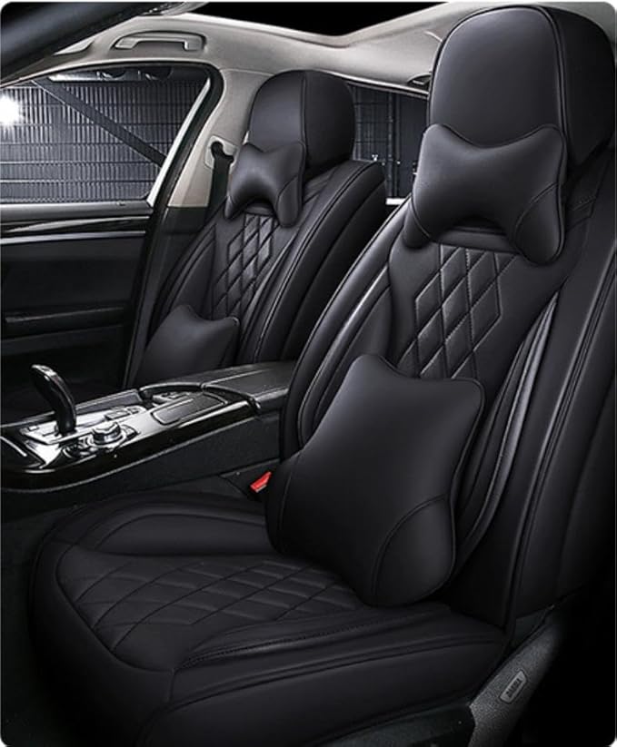 Leather Car Seat Covers for Volkswagen Atlas 2019-2023 Waterproof, Breathable, Non-Slip Napa Leather Car Seat Covers, Comfortable, Durable and Easy to Install（5PCS Luxury,Classic+Black）