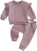 Fernvia Toddler Baby Girl Clothes 3 6 9 12 18 24 Months Fall Outfits Solid Long Sleeve Sweatshirt Tops + Pants Set