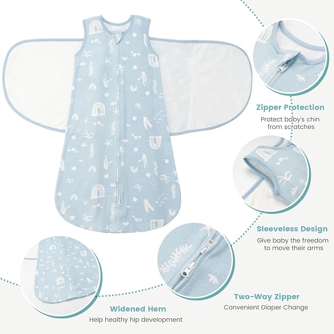 Baby Swaddle Sleep Sack, 1.0 Tog New-Parent-Friendly Swaddle for Newborns & infant 6-12 Months Baby Wearable Blanket Reduce Startle Reflex, Newborn Boys Girls Registry Essentials