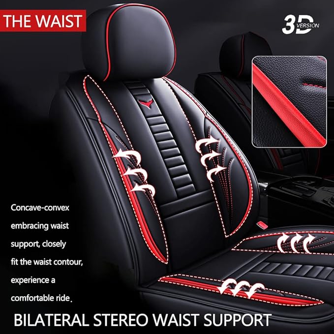 Waterproof 5 Car Seat Covers for Suzuki 1999-2025 95% Models, Premium Faux Leather Automotive Front and Back Seat Protectors Compatible with Airbag Black & Red Line