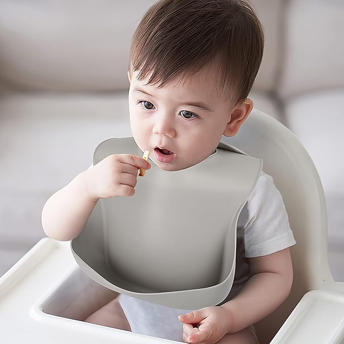 Silicone Bibs for Babies Toddler Set of 3, BPA Free, Soft Adjustable Waterproof Bibs for Feeding Essentials