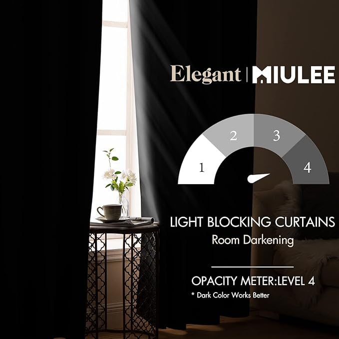 MIULEE Blackout Curtains for Bedroom Living Room Thermal Insulated Room Darkening Grommet Top Solid Light Blocking Drapery Set of 2 Window Panels 52 x 72 Inches Black