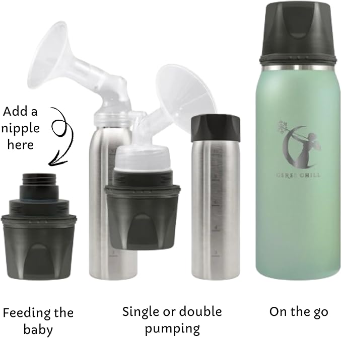 CERES CHILL OG Breastmilk Chiller Bundle with Straw Lid & Infuser – 12–34oz Portable Breast Milk Cooler & 2 Storage Bottles with Universal Pump Adapters – You’re So Golden