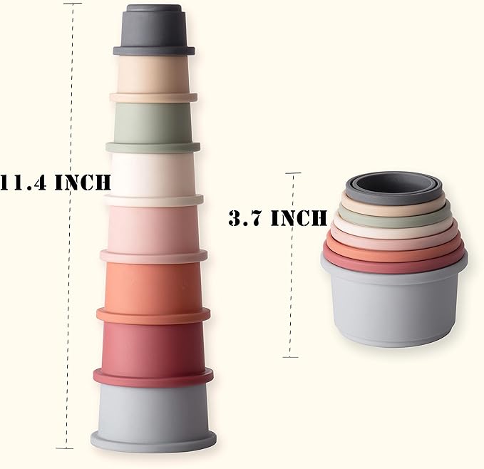 ZYFLSQ Stacking Cups Baby Toy, Nesting Cups 8 Pcs with Pattern for Kid Baby 6 Months and Up Montessori Toy, Bath Toys