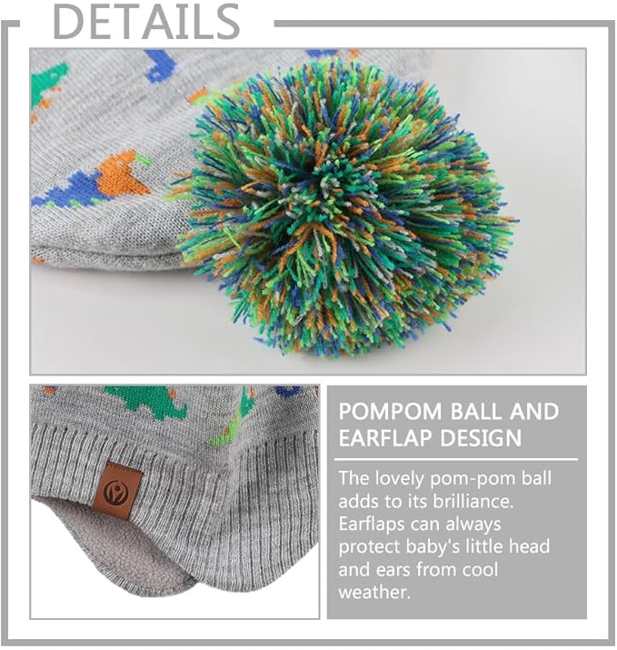 JANGANNSA Knitted Baby Hat Scarf Set Winter Warm Boys Girls Beanie Fleece Lining Toddler Kids Hats with Pompom