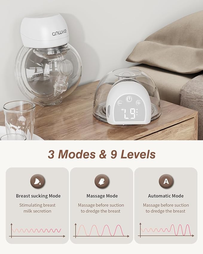 Ultra-Light 193g Hands Free Breast Pump – Quiet & Portable for Home, Work & Travel, LCD Display, 2 Modes & 9 Levels, Rechargeable Wearable Breastfeeding Pump with 21mm/24mm Flanges (White)