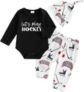 Baby Boy Hockey Outfit New Player in Town Long Sleeve Romper Long Pants Hat Set 3Pcs Newborn Fall Winter Clothes