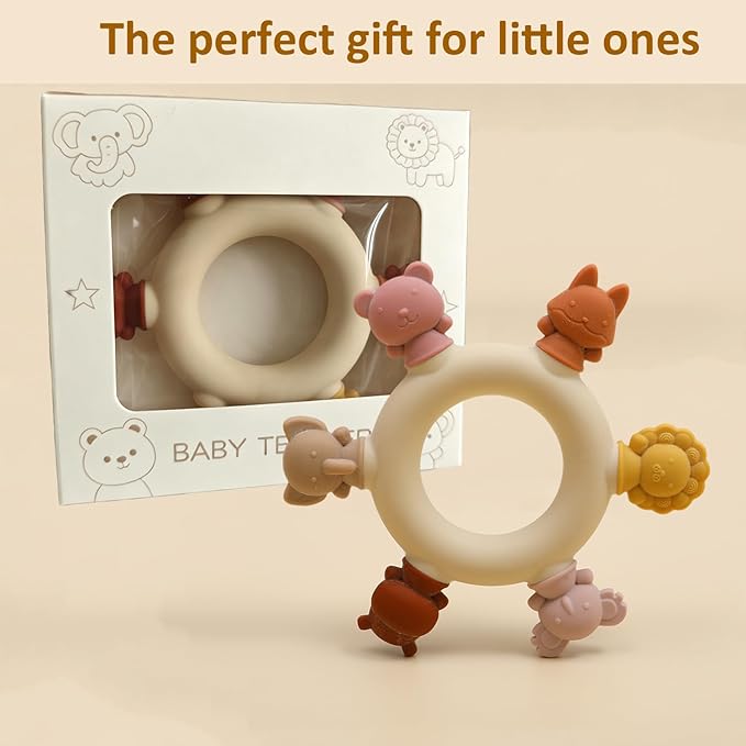 Baby Teething Toys 6-12 Months Teethers for Babies 3-6 Months Soft Cute Animals for Newborn Infants Food-Grade Silicone Baby Essential Chew Toys for Tiny Hands Easy Grip Teething Relief BPA Free