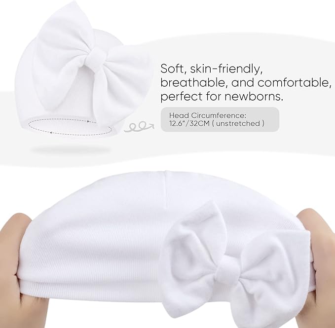 BQUBO Newborn Baby Girls Hats Mittens Set Hospital Hat Beanie Infant Bow Hats Baby Cotton Gloves for 0-6 Months