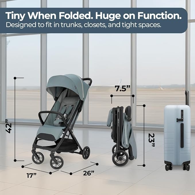 Inglesina Quid³ Stroller, Galaxy Gray - Compact Reclining Travel Stroller for Baby & Toddler 0-55 lbs, One Hand fold, Car seat Compatible, Airplane Overhead, Lightweight, Foldable, XL UPF 50+ Canopy