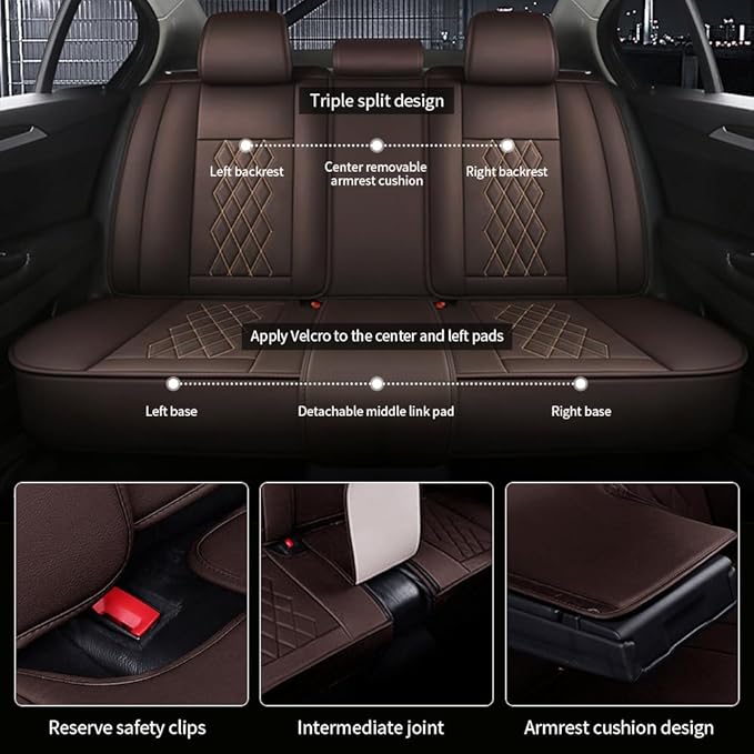 Leather Car Seat Covers for Volkswagen Atlas 2019-2023 Waterproof,Breathable and Non-Slip Napa Leather Car Interior Seat Covers,Comfortable and Durable,Easy to Install(5PCS,Luxury,Coffee)