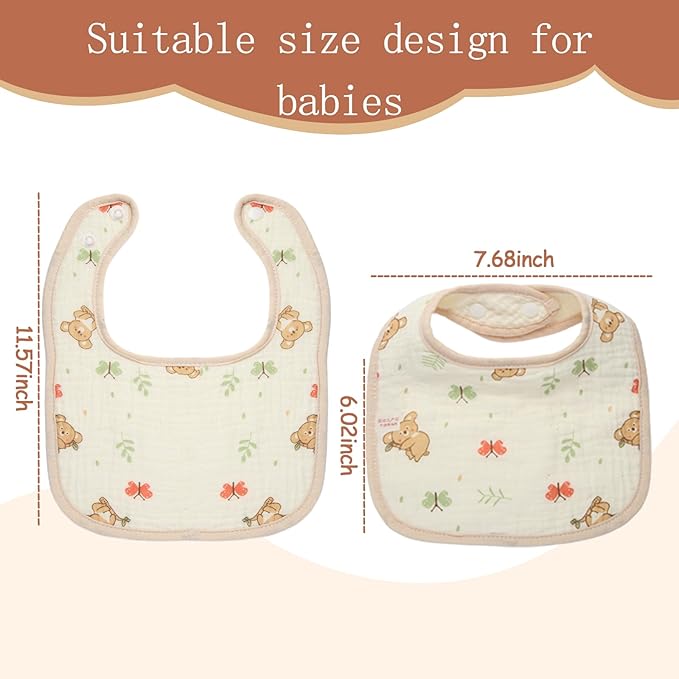 Muslin Baby Bibs,Pure cotton absorbent and breathable, suitable for boys and girls aged 0 to 36 months, 6-piece set