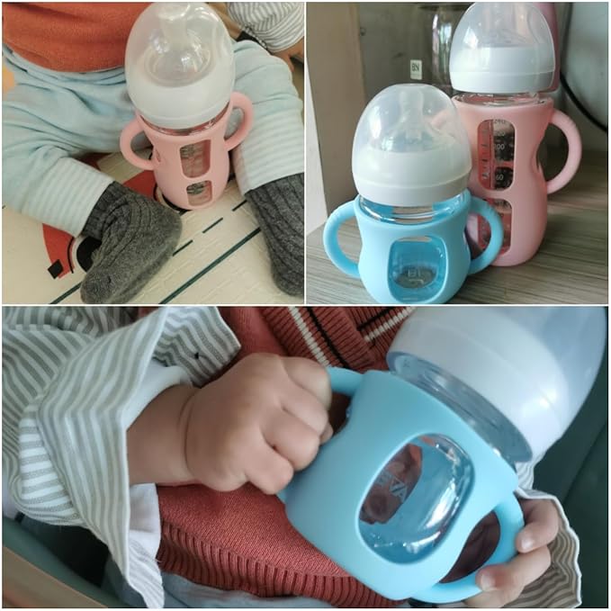 4 Pack Silicone Sleeves for Avent Natural Glass Baby Bottles, Silicone and Easy-Grip Handles for Drop Protection, Compatible with Philips Avent 4/8 OZ Glass Bottle (Cute Pink, 8 OZ)