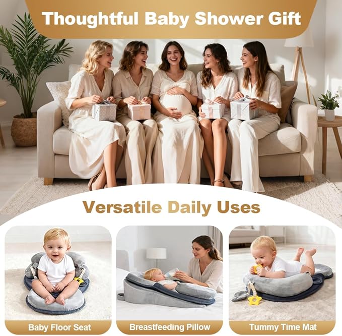 Baby Feeding Pillow, Anti Overflow Breastfeeding Pillow, Tummy Time Mat & Baby Floor Seat, Detachable Design
