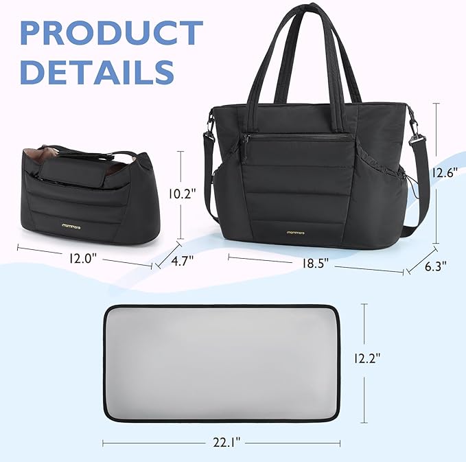 mommore Diaper Bag Tote with Stroller Organizer Puffer Bag Large Capacity Baby Bag with Changing Pad for Travel, Hospital