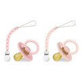 Luladream Pacifier and Clip Set - Natural Rubber Nipple - Soft Teething Handle - for Infants Baby's and Toddlers, 0-18 Months (Blush Pink + Rose Petal + Clips)