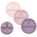WeeSprout Suction Plates for Babies & Toddlers - 100% Silicone, Dinnerware Stays Put, Divided Design for Picky Eaters, Microwave & Dishwasher Friendly, 3 Pack (Matte Pink, Purple & Blush Pink)