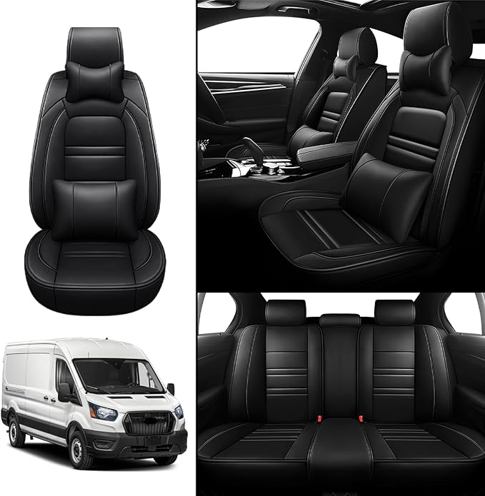 Car Seat Covers for Ford Transit 2014-2024 | 5-Seats Seat Covers, Waterproof Seat Protectors, Automotive Seat Covers (Full Set with Pillow,Black)