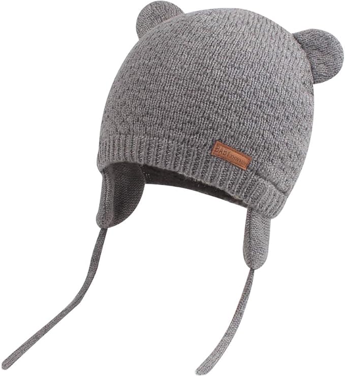 BAVST Baby Beanie Hat for Winter with Earfalp Cute Bear Kids Toddler Girls Boys Warm Knit Cap 0-2Years