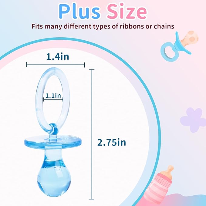 72 Pcs Baby Shower Pacifiers, 2.75’’ Plastic Pacifiers for Baby Shower Game, Baby Shower Decoration DIY, Gender Reveal Party Table Scatter/Baby Shower Party Favors, Pink & Blue