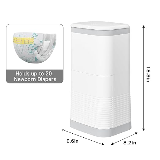 Diaper Pail Odor Locking, with Child-Safe Lock, Cost-Effective Refill System, Holds up to 20 Newborn Diapers, White