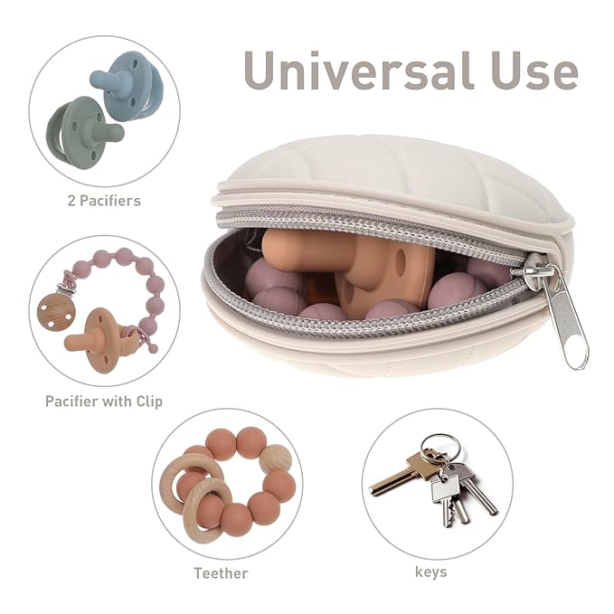Pacifier Holder Case, Soft Silicone Portable Pacifier Clip and Accessory Pouch for Newborn Baby, BPA Free (Sage + Ether)