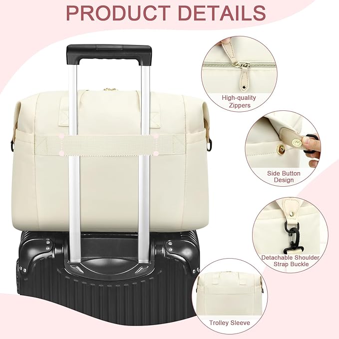Pritent Diaper Bag Tote - Diaper Baby Bags with Pacifier Case, Shoulder Straps, Stroller Clips, Waterproof Large Mommy Maternity Travel Baby Bag for Mom and Dad, white