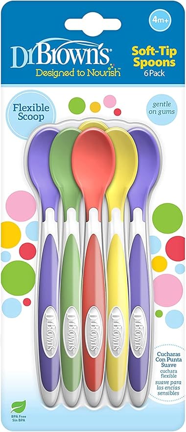 Dr. Brown's Soft-Tip Toddler Feeding Spoons, 6 Pack with No-Slip Strong Suction Bowl for Babies and Toddlers, BPA Free, 2 Pack