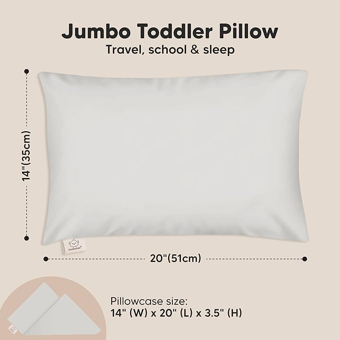 KeaBabies Toddler Pillow with Pillowcase, Jumbo 14X20 - Soft Organic Cotton Toddler Pillows for Sleeping - Machine Washable - Perfect for Travel, Toddler Bed Set (French Gray)