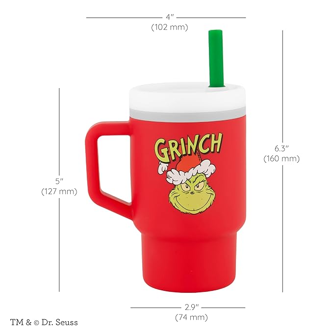 Infantino My 1st Tumbler, Silicone Sippy Cup with Straw & Handle, Spill-Resistant Baby Cup for On-the-Go, BPA-Free Transition Bottle, Grinch Red (Pack of 6)